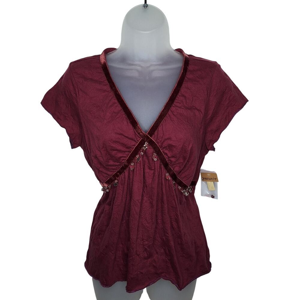 Y2K Babydoll Top S/M Velvet Trim Beaded Soft Goth Whimsygoth Fairy Burgundy Wine